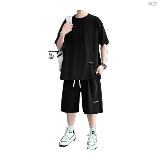 斯睿霖小鑫甄选男装夏季短裤短袖潮流速干半袖套装男士休闲运动两件套潮 【套装】829咖啡 M _建议100120斤