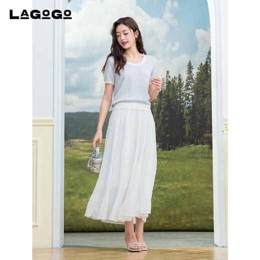 lagogo breathing short-sleeved sweater for women Lagugu Valley 2025 summer new hollow light commuter top light blue S