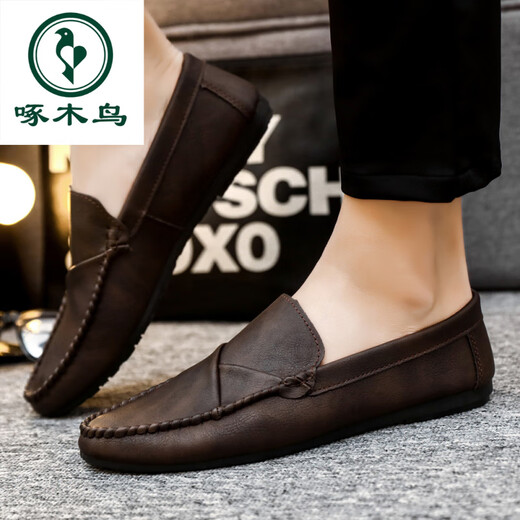 Specht 2025 Sommer- und Herbst neue Mütze Schuhe Softleder Leder lässig Lederschuhe für junge koreanische Stile Lazy Schuhe Yl-D826 Brown 39