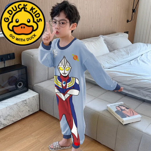 G.DUCKKIDS children's one-piece pajamas boys autumn winter summer long-sleeved boys cartoon Ultraman baby boy one-piece anti-kick sleeping bag large Ultraman long-sleeved size 10 recommended height 105-115cm 4-5 years old