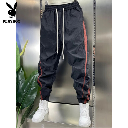 花花公子（PLAYBOY）秋季潮流速干九分裤男士拼接运动休闲裤时尚潮牌百搭束脚哈伦裤子 绿条 L
