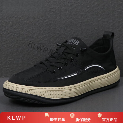 KLWP香港高端品牌高档帆布鞋男士免系带一脚蹬透气休闲鞋软底运动板鞋 灰色 40
