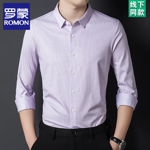 
ROMON (ROMON) mulberry silk silk shirt long sleeve men's business formal shirt middle-aged loose inch shirt spring and autumn light striped top red plaid BY9901 [Long Sleeve] M 165