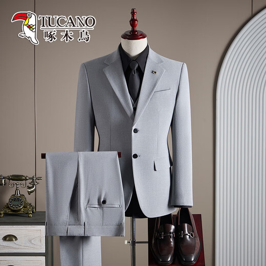 Woodpecker Men's Suit Suit High-end and Handsome Business Formal Work Wear 2025 New Slim Casual Suit Jacket Navy Blue (Suit + Pants) XL Recommended 135 Jin Jin is equal to within 0.5 kg