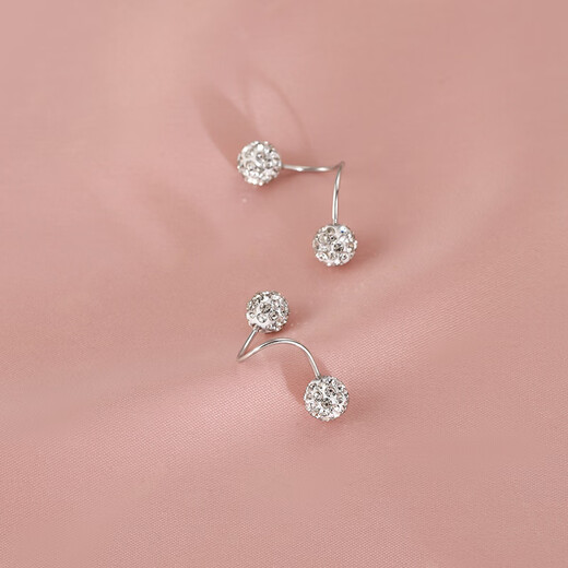 沄汧999 sterling silver earrings earrings birthday gifts for girls 2025 new temperament high-end jewelry silver jewelry S999 spiral rod full diamond ball earrings pair