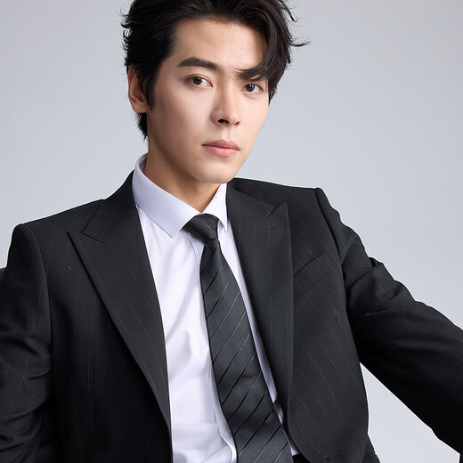 Lilang Youth Business Men's Wool Blended Suit Men's Striped Lapel Collar Formal Suit Two-piece Set Black (1SA) 175A