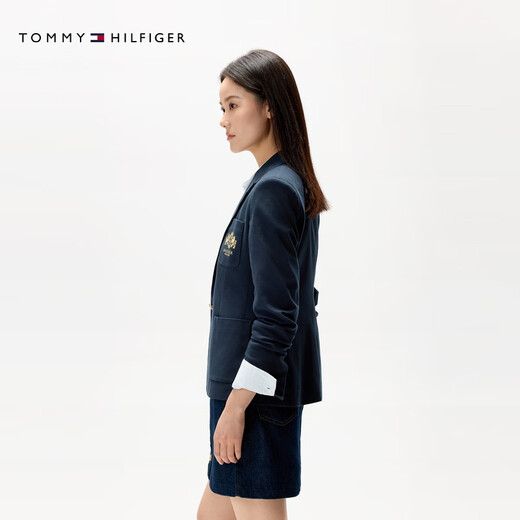 Tommy Hilfiger Autumn and Winter Women's Business Casual Workplace Lion Logo Embroidered Single Button Slim Lapel Suit Jacket Navy C1G S 34