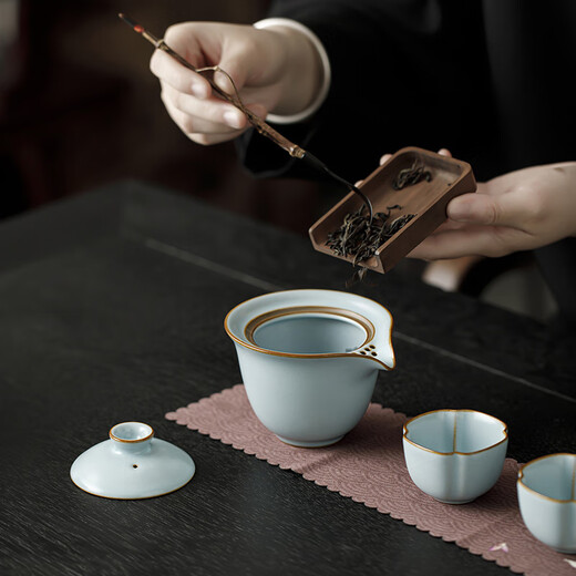 Tangfeng Li Guilian Ru Kiln travel tea set portable teapot teacup high-end tea set gift housewarming holiday souvenir