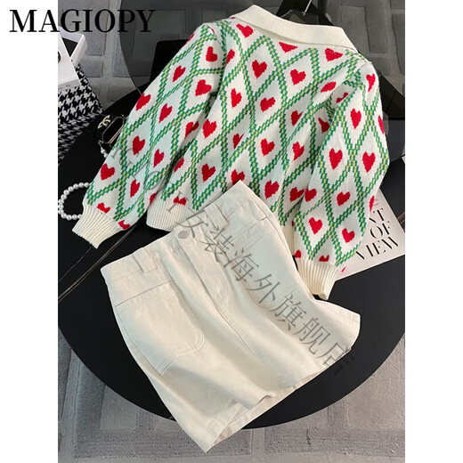 Magiopy International роскошный высококачественный бренд соль солир Fried Street Casual Sports Set Woman's Spring 2025 Новый вязаный свитер с длинным рукавом белый вязаный топ + короткие юбки S (100Jin [Jin равняется 0,5 кг])
