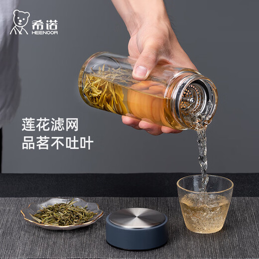 Xino single-layer glass cup for men and women, portable car-mounted thickened hot water-resistant cup, simple household large-capacity tea cup, handle cup lid-695ml-large capacity with filter