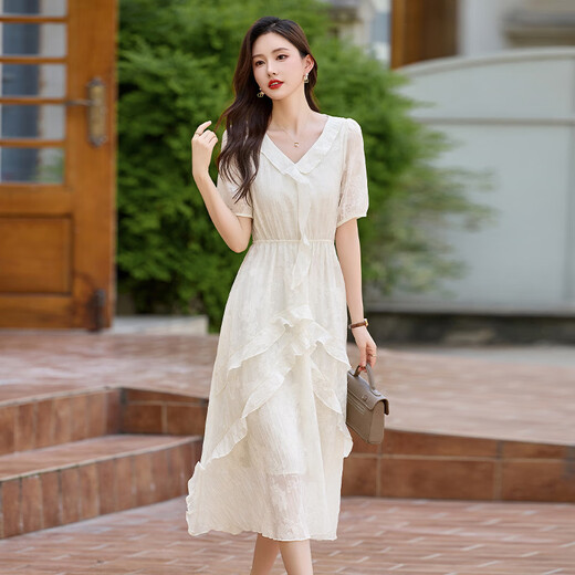 Ehangy Light Luxury Brand Dress for Women 2025 Summer New Design and Vacation Style Fashion Jacquard A-Line Skirt Pink M
