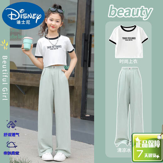 Disney Girls Internet Celebrity Street Fried Street Set 2025 New Children's Summer Sports Short Sleeve Two-Piece Set Women's Day Gift Official Flagship 9731 Purple + 15025 meters white [Set] 120 cm