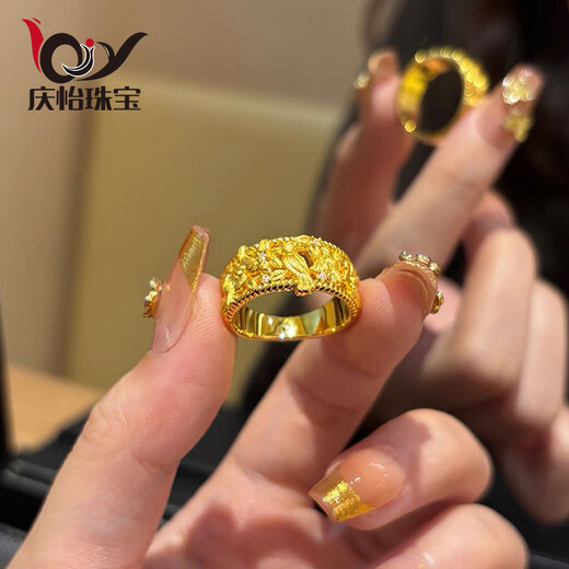 Qingyi gold magpie climbing ring for women, new style, 999 solid gold inlaid retro closed ring, birthday gift for girlfriend, 13 circle size, gold about 2.4g-2.5g