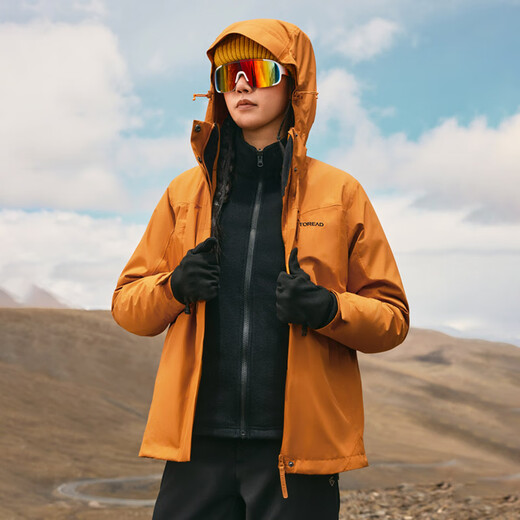 TOREAD 3-in-1 Shock Clothes Men and Women 25 New Outdoor Sports Windproof Warm Waterproof Water-Pervious Wet Hiking Climbing Jacket Spruce Orange Women S