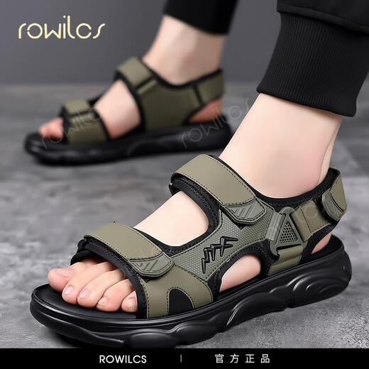 rowilcs凉鞋男2025夏季新款户外运动软底防滑开车沙滩鞋百搭涉水休闲凉拖 舒适软底防HHSA9207米色 38 标准皮鞋尺码