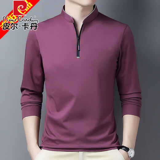 
Pier Cardin 100% pure cotton long-sleeved T-shirt men's casual thin T-shirt tops in spring and autumn middle-aged men's stand-up collar base shirt long-sleeved 6623 Baolan thin XL 175 suggestions 140-160Jin [Jin equals 0.5 kg]