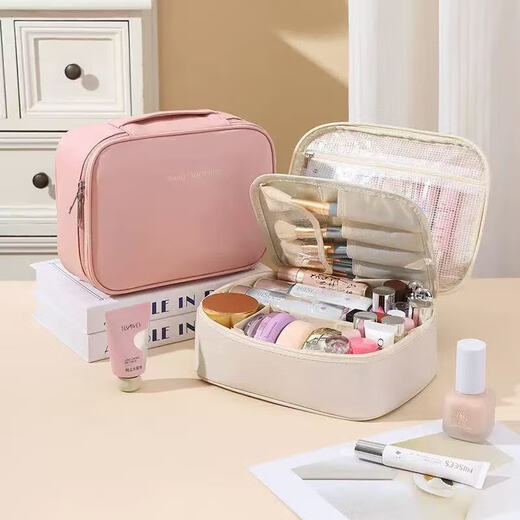 High-looking storage bag with large capacity and multi-layered area to store toiletries, high-end new style PU leather waterproof cosmetic bag 1 piece white PU leather waterproof cosmetic bag