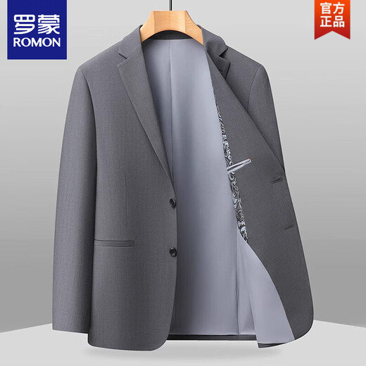 罗蒙（ROMON）西装春夏薄款针织抗皱2025新款免烫格纹商务休闲免烫西服外套 6630卡其色 M 170/100-120斤