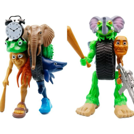 Tongbeijia Foreign Mountain and Sea Civilization Figure Fusion Version Wood Stick Man Golden Shark Frog Elephant Sewing Monster Abstract Toy AI Ornament C Foreign Mountain and Sea Civilization Fusion Version 16cm