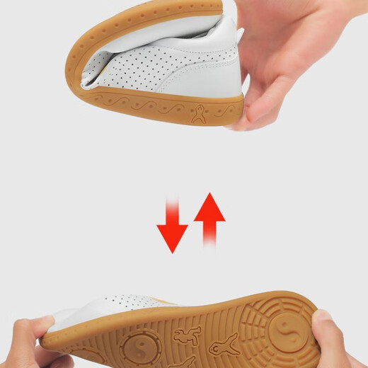 Zhulijie offizielle Wettbewerbsebene Tai Chi Schuhe für Männer und Frauen echte Lederkuh Sehne dicke Martialpraxis Tai Chi Kung Fu Sports Schuhe 695 Schwarzes echtes Leder atmungsaktives Modell 34