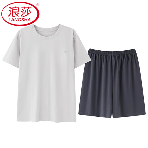 浪莎（LangSha）中老年爸爸睡衣男士夏季薄款纯棉短袖短裤套装加肥大码休闲家居服 13603#肤色 纯棉短袖短裤 L 【建议100-120斤】
