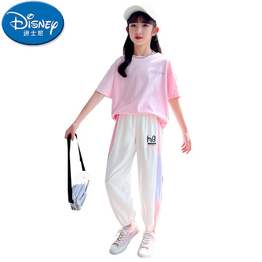 迪士尼（Disney）女童运动套装2025新款洋气时髦短袖儿童休闲夏季大童夏装女孩衣服 18209渐变9889白色 130 cm
