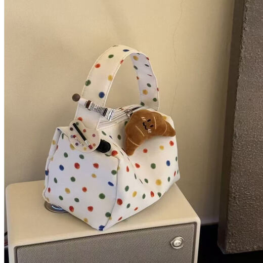 Colorful dots and high-looking cartoon bear and rabbit portable makeup and toiletry bag travel storage bag three-dimensional handbag activity one white