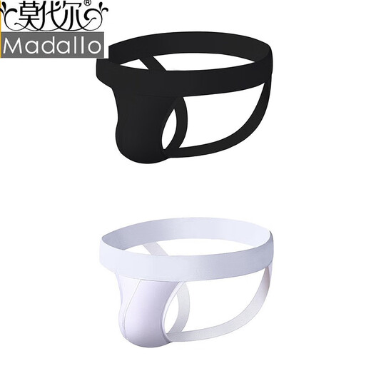 莫代尔新款男士纯棉内裤青年中腰性感丁字裤镂空免脱情趣双丁裤男款裤头 黑色 M 码(建议90-115斤b
