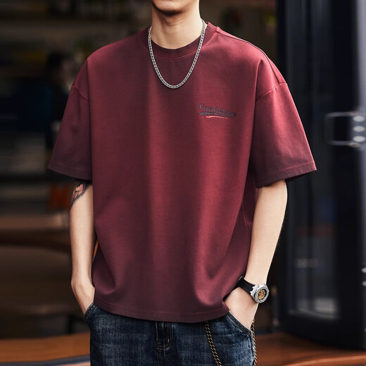 JEEP SPIRIT正品吉普高端短袖男美式重磅t恤男夏季宽松休闲安可拉红上衣男 9202安克拉红T恤 XL 码  适合150-170斤