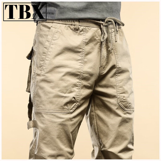 FHHUABD high-end functional work pants for men's spring and autumn 2024 new men's pants tied feet casual long pants for men's winter plus velvet 679 khaki spring and autumn 28 95-110Jin[Jin equals 0.5 kg]