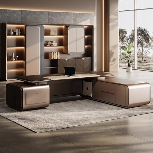 Tongta high-end light luxury boss desk desk simple modern office chairman solid wood leather president desk executive desk 2.4 meters boss desk