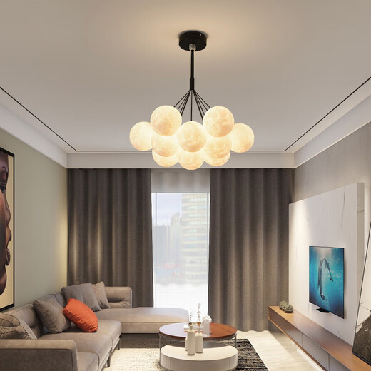 Grand View Garden about living room chandelier creative bedroom lamp moon bubble chandelier cartoon planet chandelier Guangdong Zhongshan lamp 9734 black 13 heads three-color white ball 15cm large ball style