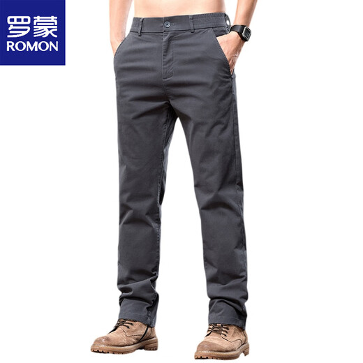 Romon 2025 Neue semi-elastische Taille Casual Hosen für Männer mittlere vielseitige, einfache, glatte elastische Baumwollhosen Frühling und Sommer hellgrau 6621 36