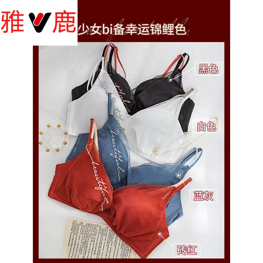 Yalu urban women's sexy underwear, beautiful back and breast support, red bra and panties set, beauty bra, small breast push-up, brick red suit 70A/32A