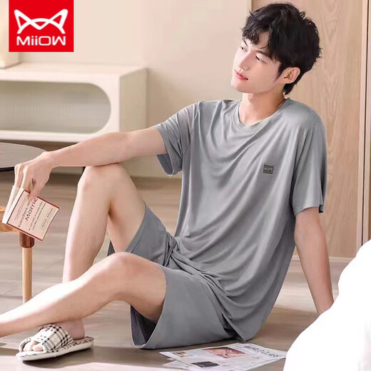 
Catman MIIOW pure cotton men's pajamas summer short-sleeved shorts can be worn on the outside for loose men's summer thin large-size home clothing set 9928 (HD suit) L [Suggested 100-120Jin [Jin equals 0.5 kg]]