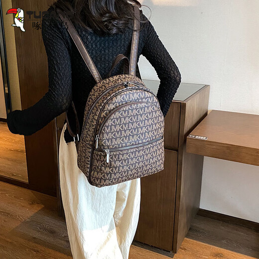 啄木鸟法式复古双肩包包女2025新款学生通勤背包时尚百搭ins韩国旅游包 黑色