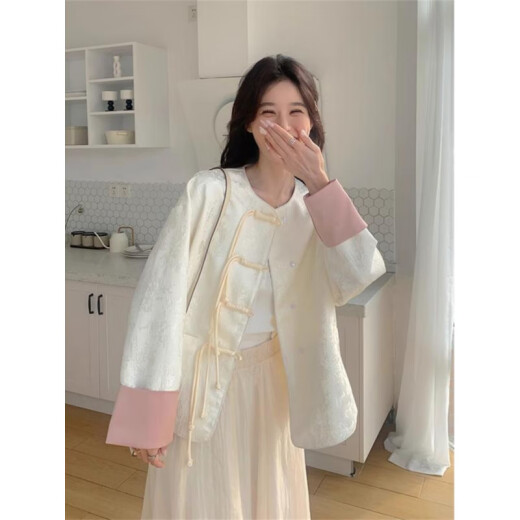 Berührung Miss Jacquard White Buckle Neue chinesische Jacke für Frauen Frühling und Herbst Neue Super schöne Top TM2008gy Off-White S
