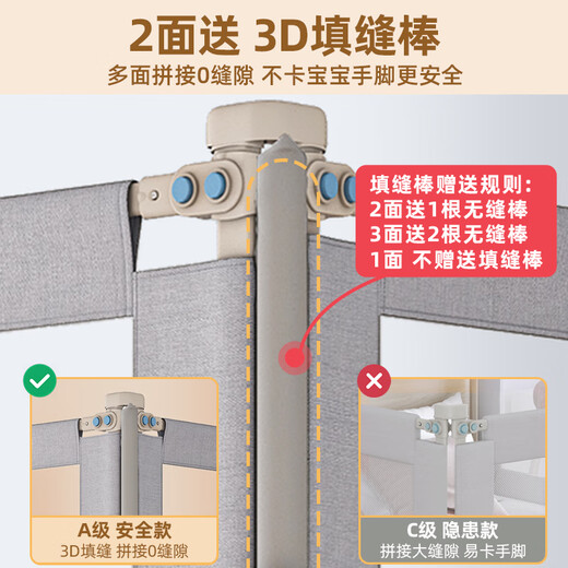 Beeio custom-made crib fence baby anti-fall guardrail crib with customized size bedside baffle Gray piggy 0.8-1.5 meters Remarks size/single-sided installation