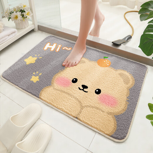 
IOSN bathroom anti-slip mat large area bathroom anti-slip floor mat water absorbent bathroom foot mat cartoon animal toilet anti-slip mat K3881B-Swimming Pool Schnauzer B 50x80cm (indoor versatile) thick weaving imitation lamb