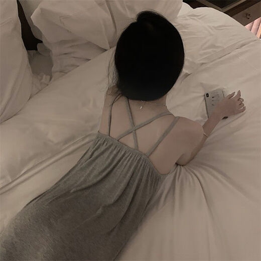 Sexy women's pajamas in summer new style with chest pad suspender nightgown for ladies pure slim and solid color student home clothes 686 gray suspender skirt [with chest pad] M [Suggested 95 Jin [Jin equals 0.5 kg]]