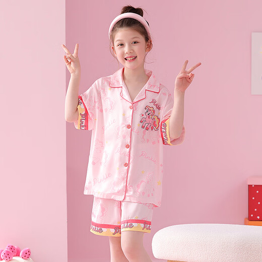 Pijama para niños para niñas en hielo de verano y seda de nieve estilo delgado para niñas kapibala de manga corta 2025 nueva ropa de verano para el hogar jy hielo y seda de nieve 6629 pequeño pony 120 mediano hijo 12 altura de tamaño 115-125cm48jin [Jin equivale a 0.5 kg]