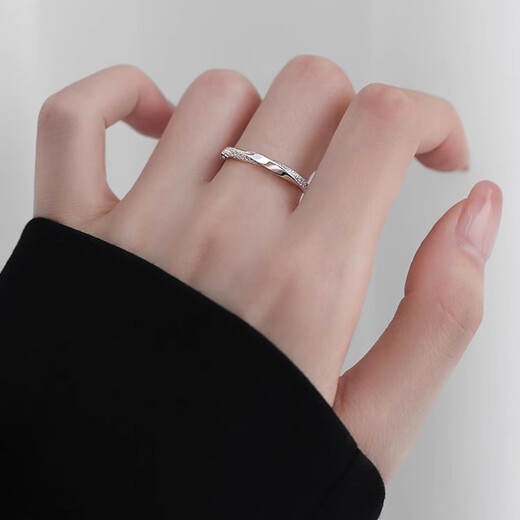Mondele Fashion Ring Möbius Ring S999 Silver Light Luxury Index Finger Ring Open Ring Niche Design Ring 999 Silver Möbius Ring Nail Sand Style