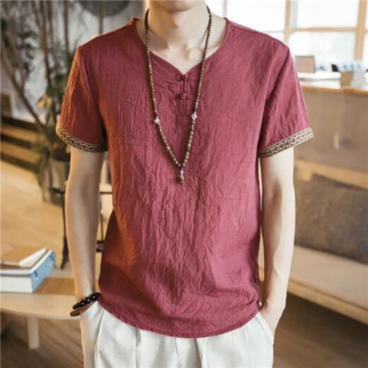 Zoscheter Chinesischer Stil Herren im chinesischen Stil von Herren T-Shirt Herren Kurzärärmelte lose, große, dünne, lässige Schnalle Retro-Baumwollwäsche auf 686 Sky Blue 2xl 145jin [Jin entspricht 0,5 kg]