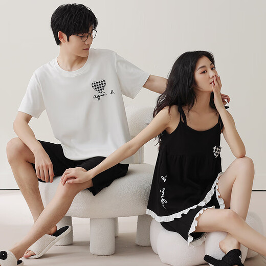 Heyu 2 set price pajamas summer cotton short-sleeved sexy suspender pajamas women's thin men's home wear set HC-9902 170 women's M + men's L