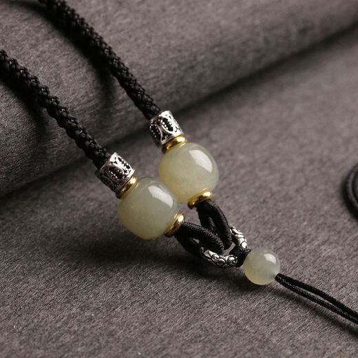 Crystal Hetian jade pendant lanyard hand-woven necklace rope safety buckle Pixiu gold jade high-end hanging neck rope for men and women black rope-white jade