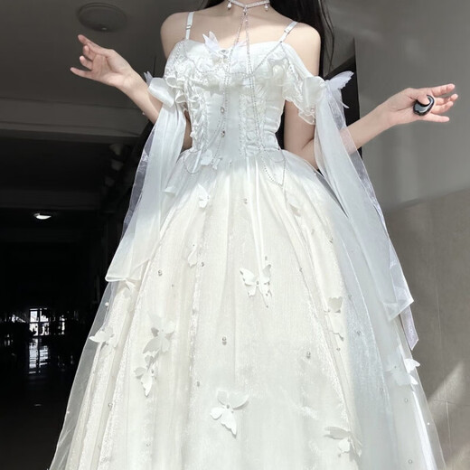Evening Dress Female Princess Dress 2025 New Adult Ceremony Dress Birthday Party Lolita Dress Sweet and Elegant White S 75Jin Jin is equal to 0.5kg -80Jin Jin is equal to 0.5kg. Card code shoots large