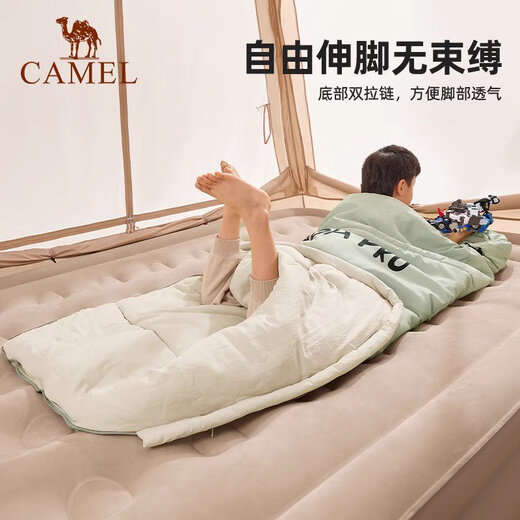 骆驼熊猫户外儿童秋冬睡袋中大童防踢被便携式学生午休露营隔脏袋 20-12164BAF5643银化绿色 儿童
