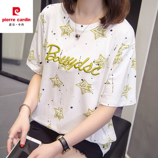 Pierre cardin 2025 summer new cotton short-sleeved T-shirt for women with large size fat mm belly cover 200 Jin [Jin equals 0.5 kg] slim and casual versatile top 6624 green M [about 80-95]
