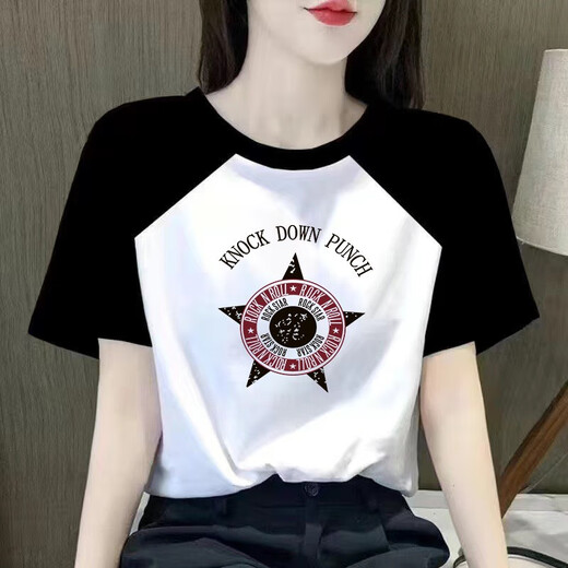 Fangluhui bloquant les couleurs printemps et été de nouveau t-shirt féminin à manches courtes à manches courtes de style coréen de style coréen de grande taille