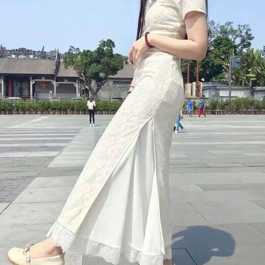 Jiangong cheongsam petticoat horse face skirt lined bottoming skirt anti-exposure skirt petticoat mid-length lace versatile bottoming skirt lace skirt M /90CM (skirt length to ankle)